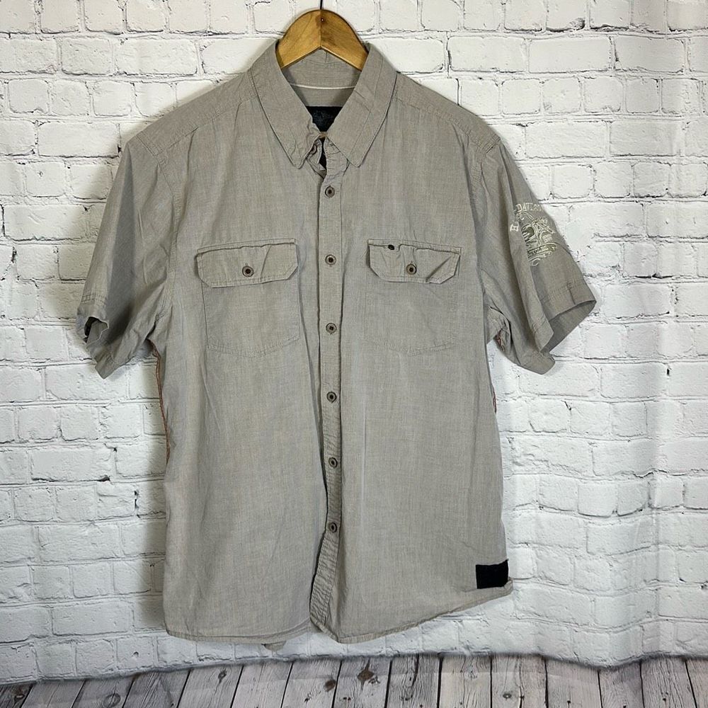 Harley Davidson Mens‎ Beige Short Sleeve Button Down Shirt size XXL Cotton